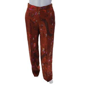 Sanne Womens High Rise Pleated Silk Space Pants Burnt Orange Multi Size Small